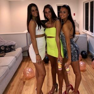 Neon mini dress with cut outs